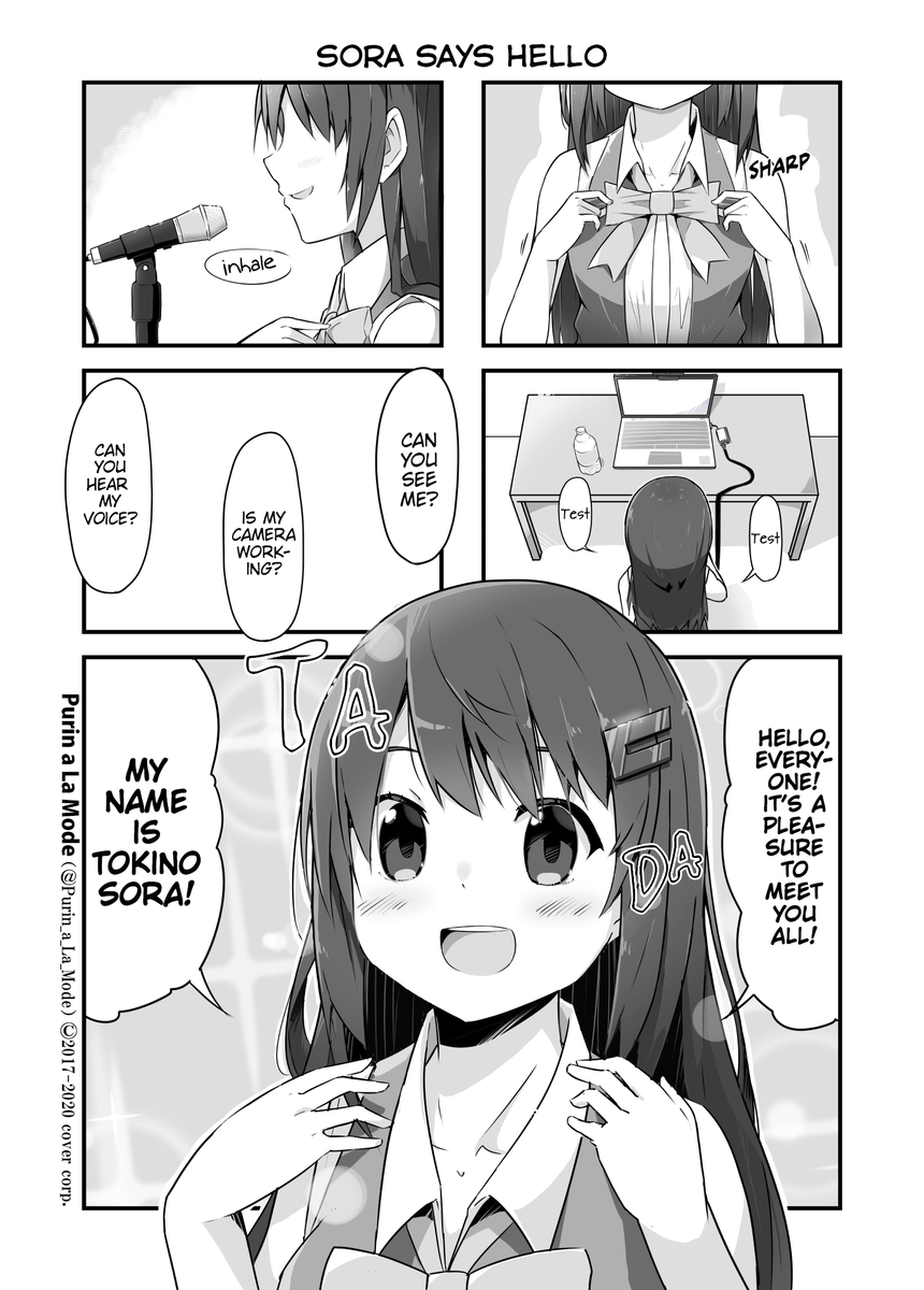 [Manga]
"Sora Says Hello"

In this series, Sora will show us highlights from her history! ୧(๑•̀ㅁ•́๑)૭✧
Now with translations!
#そらレコ 

To all Soratomos, leave your thoughts in the comments! https://t.co/4rpTSLo0J5 