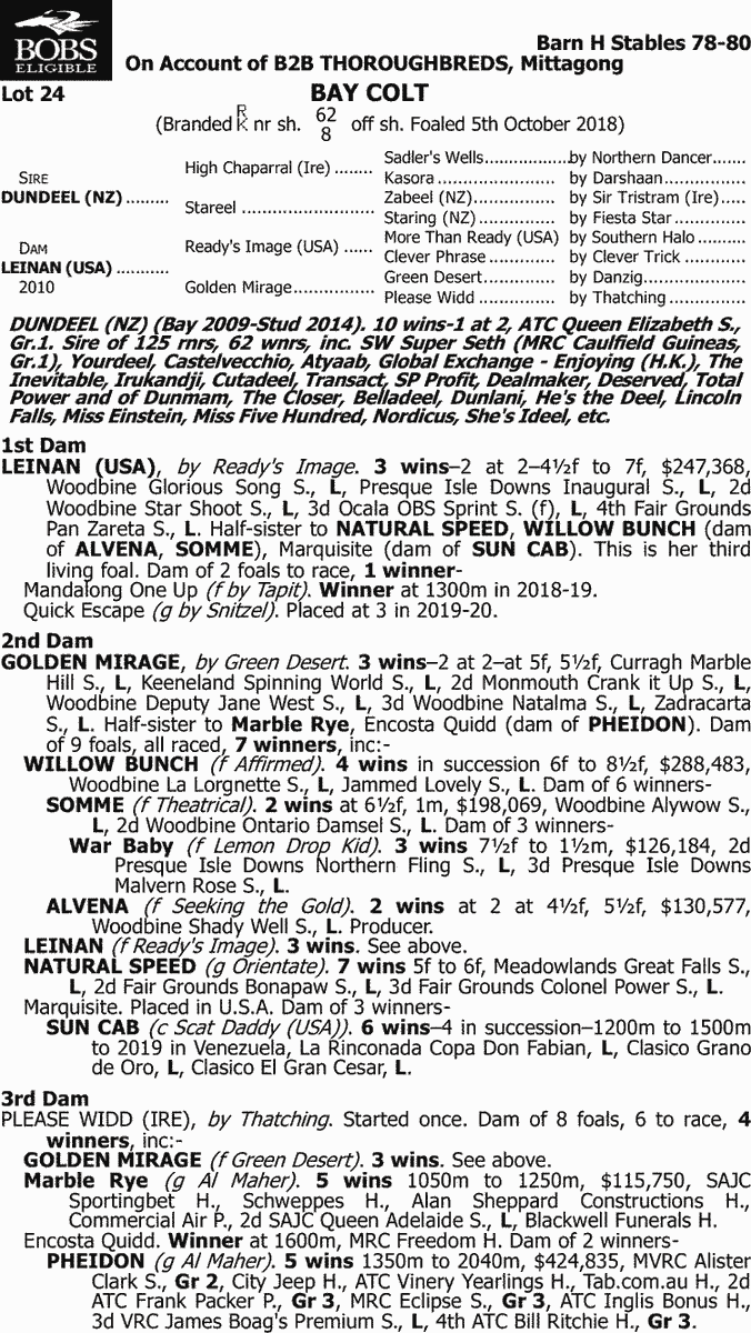 B2BThoroughbred's tweet photo. B2B Thoroughbreds present this absolute cracking Dundeel Colt to be offered as LOT 24 at @inglis_sales Easter. Out of a multiple American 2 Year Old Stakes Winning mare Leinan, this colt is very well balanced and oozes quality!

View this colt in action: https://t.co/2ciICBpuWU https://t.co/Ex3sloyrk1