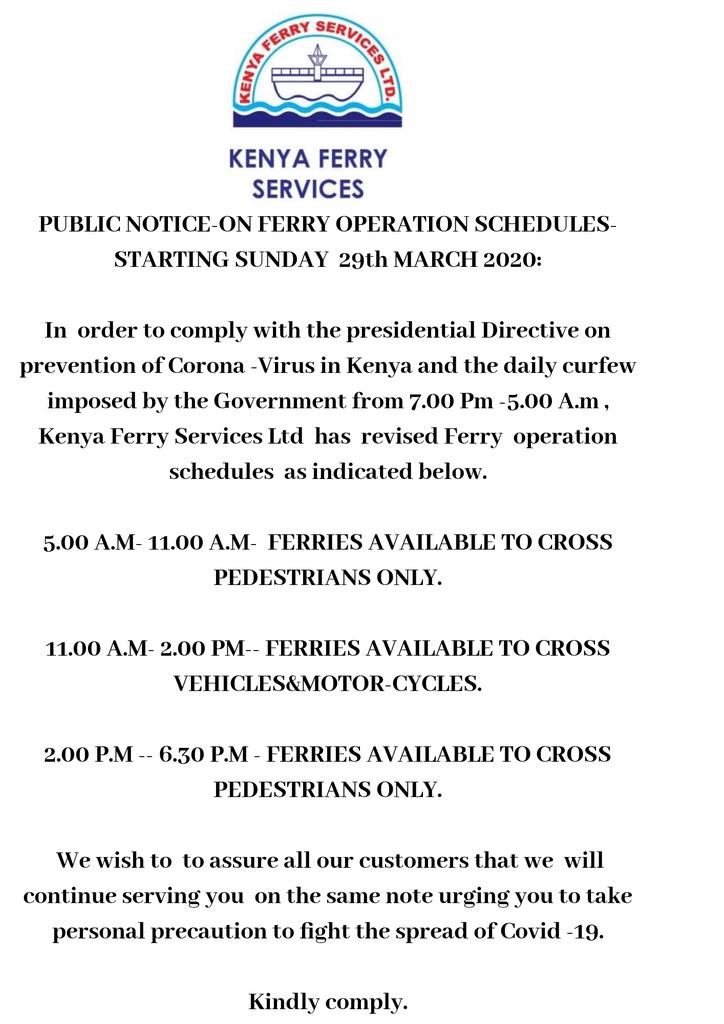 FerryKenya's tweet image. Good morning, 
Monday morning operations:
Four ferries are in operation. 
Protect your loved ones from Corona virus by washing your hands regularly with soap and running water. We wish you a good day.  #likoniferry #TransportKE #PSSDTransport #handwashing, #SafeHands #COVID-19