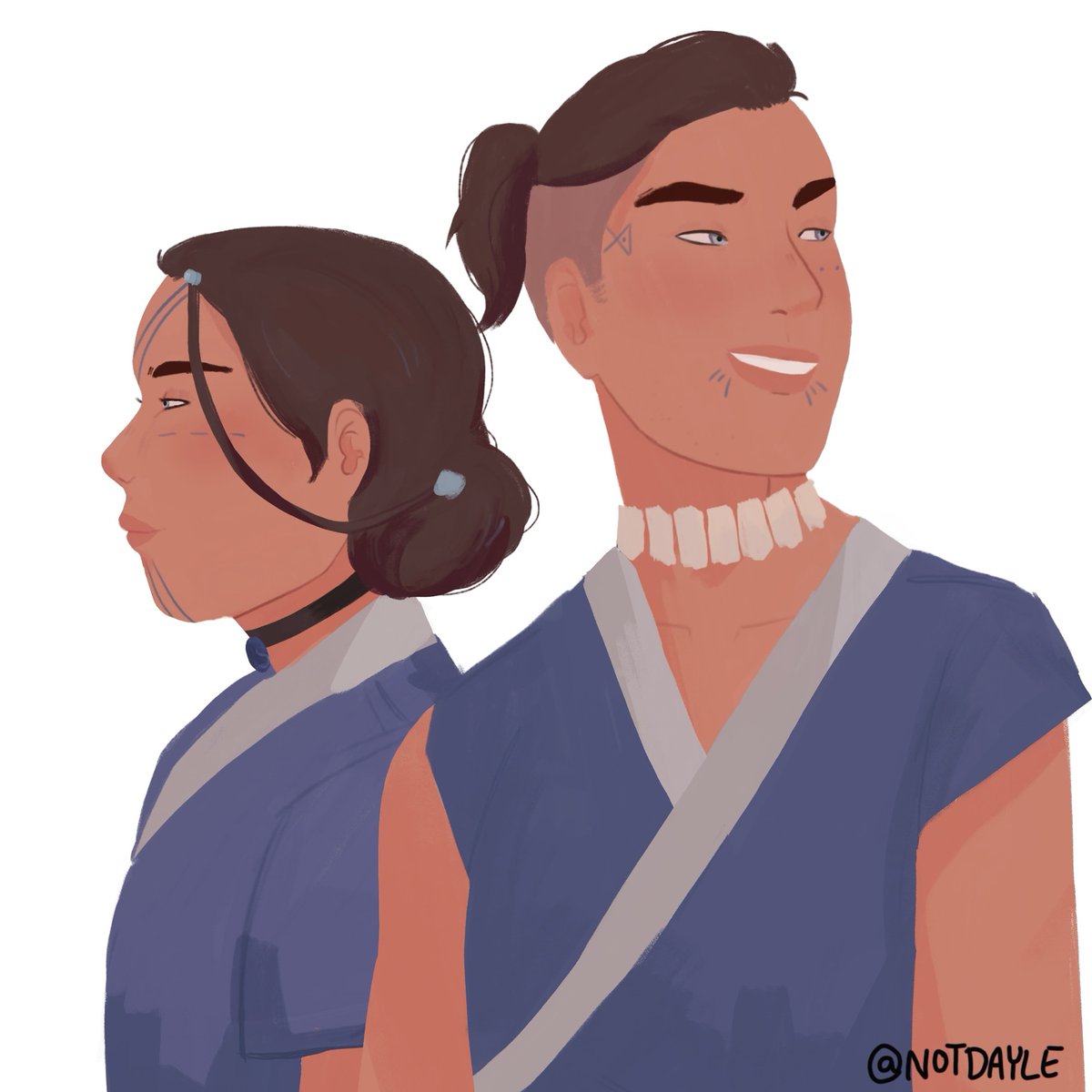 notdayle's tweet photo. Katara and sokka w traditional tattoos because why not. https://t.co/ruqQljEwg5
