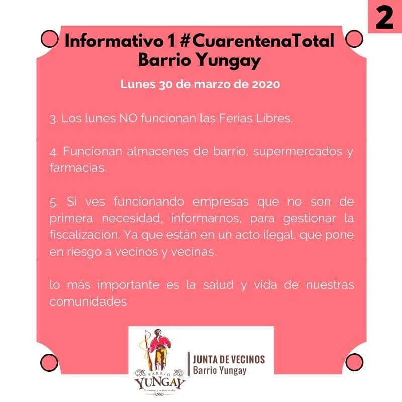 JVBarrioYungay's tweet photo. Informativo para lunes 30 de marzo de 2020 en @MiBarrioYungay.
La salud de nuestras comunidades es la prioridad, lamentamos la indolencia, indiferencia y egoísmo de algunas personas.
Nos cuidaremos con todo y con todos.
#Santiago #Chile
#CuarentenaTotal
#COVID19 https://t.co/PgL508YSTq