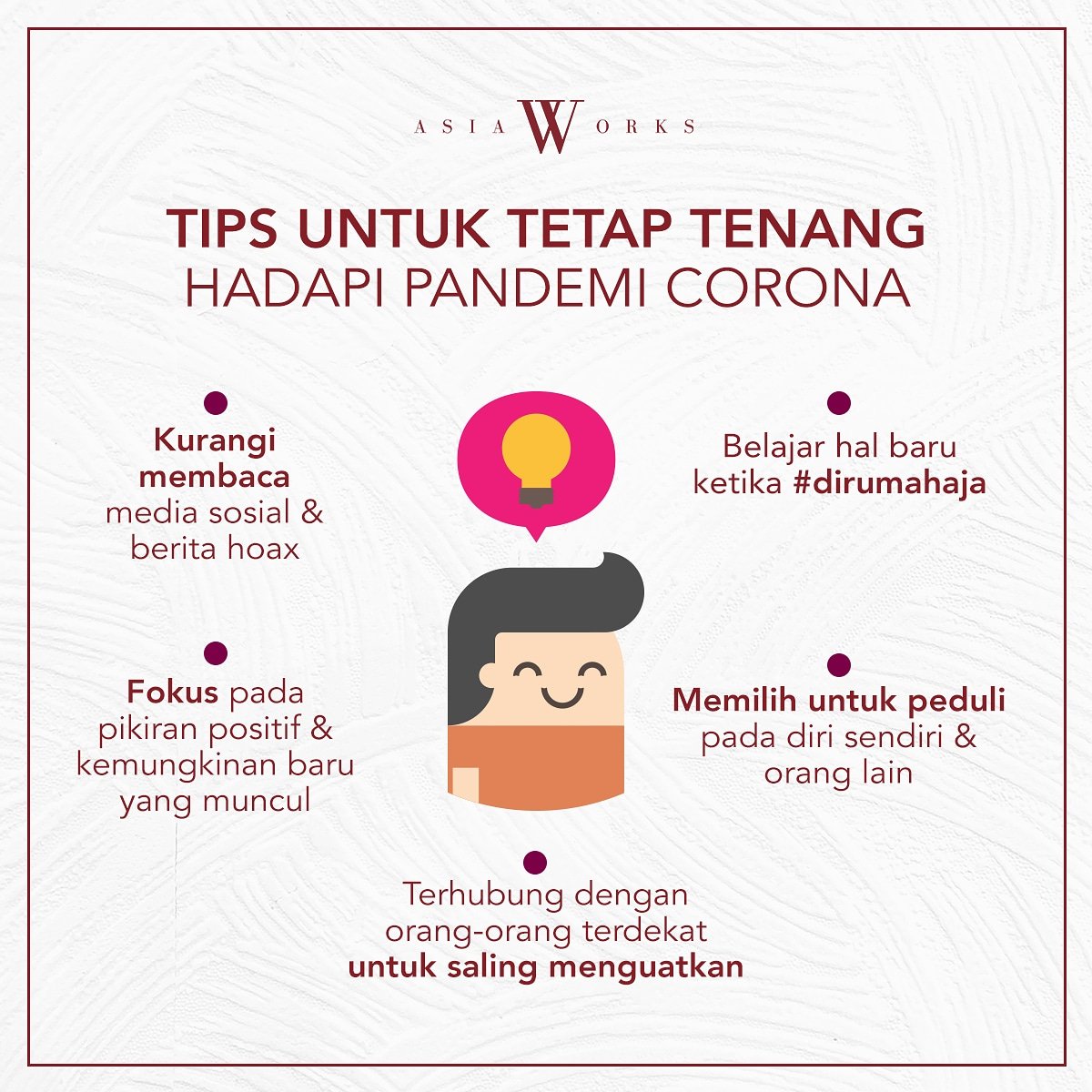 AsiaWorksID's tweet photo. Tetap tenang #BersamaLawanCorona
#Asiaworks. https://t.co/0TkRSC32R0