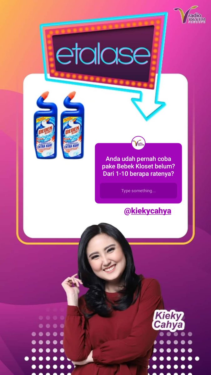 vradiofm's tweet photo. Vlisteners, hari ini di #Etalase bersama @kiekycahya lagi bahas Bebek Kloset nih. Anda udah pernah coba pake lagi? Dari 1-10 berapa ratenya? Yuk share melalui WA 08.111.22.1066. https://t.co/xMNm7eVZqc