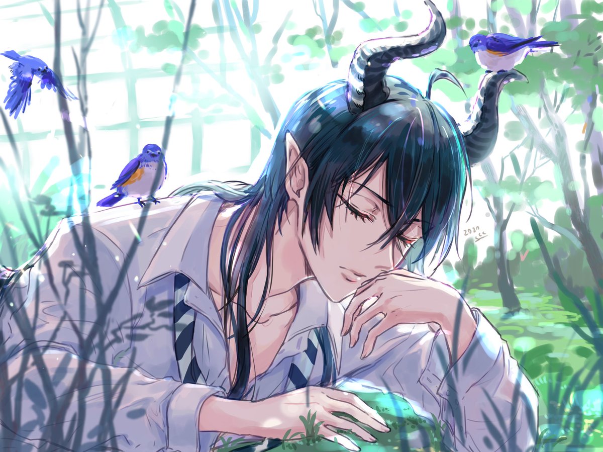 ツイステ ツイステファンアート ツイステ マレウス様のお昼寝 くくくのイラスト