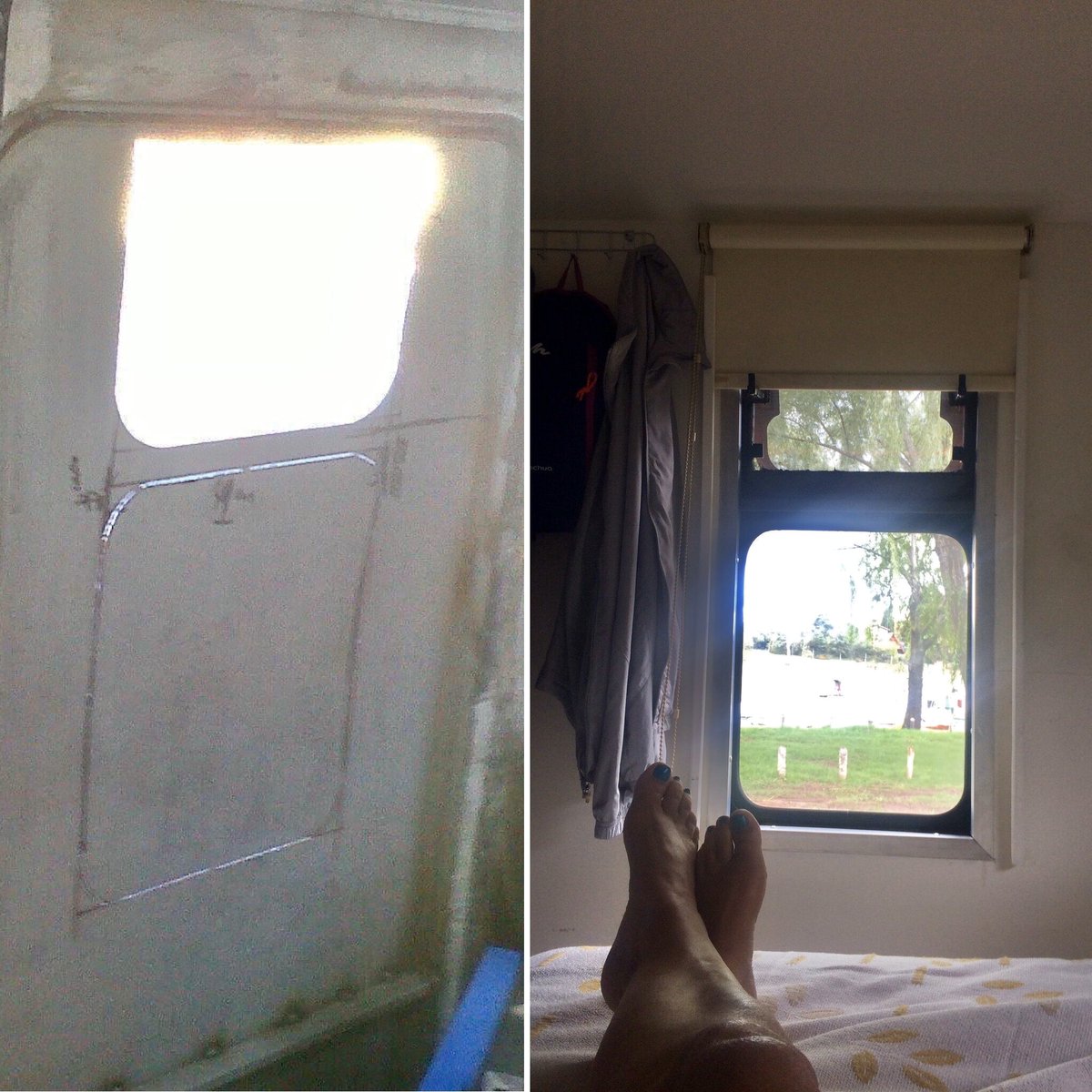 1114El's tweet photo. En la 1er foto se ve el calado de la chapa para lo que sería la ventana frente a la cama... una idea que sabíamos íbamos a disfrutar 🤩
#casarodante #motorhome #campingcar #camping #autocaravana #airelibre #rodanteando #vanlife #viajesobreruedas https://t.co/t8D1QCxzx8