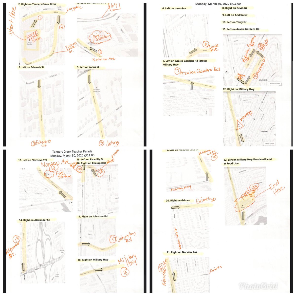 Parade Route for our Teacher Parade!