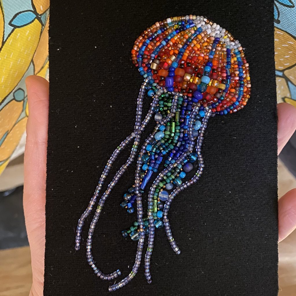 beaded chickadee on X: I didn't tag myself in the pic I posted on  @IndigenousBeads so here is the jellyfish almost complete. I'm putting it  down & will revisit it tomorrow to