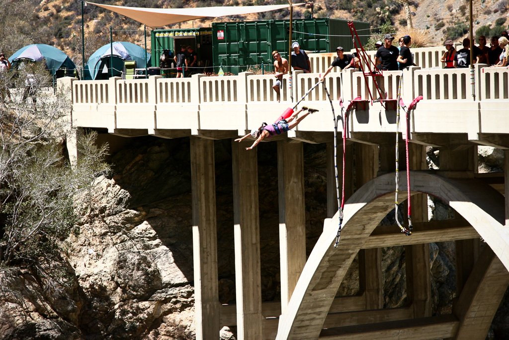 In Southern California there’s a 10 miles round trip hike that leads to the Bridge to Nowhere. In there summers they have bungee jumping from this beautiful bridge. It’s amazing.