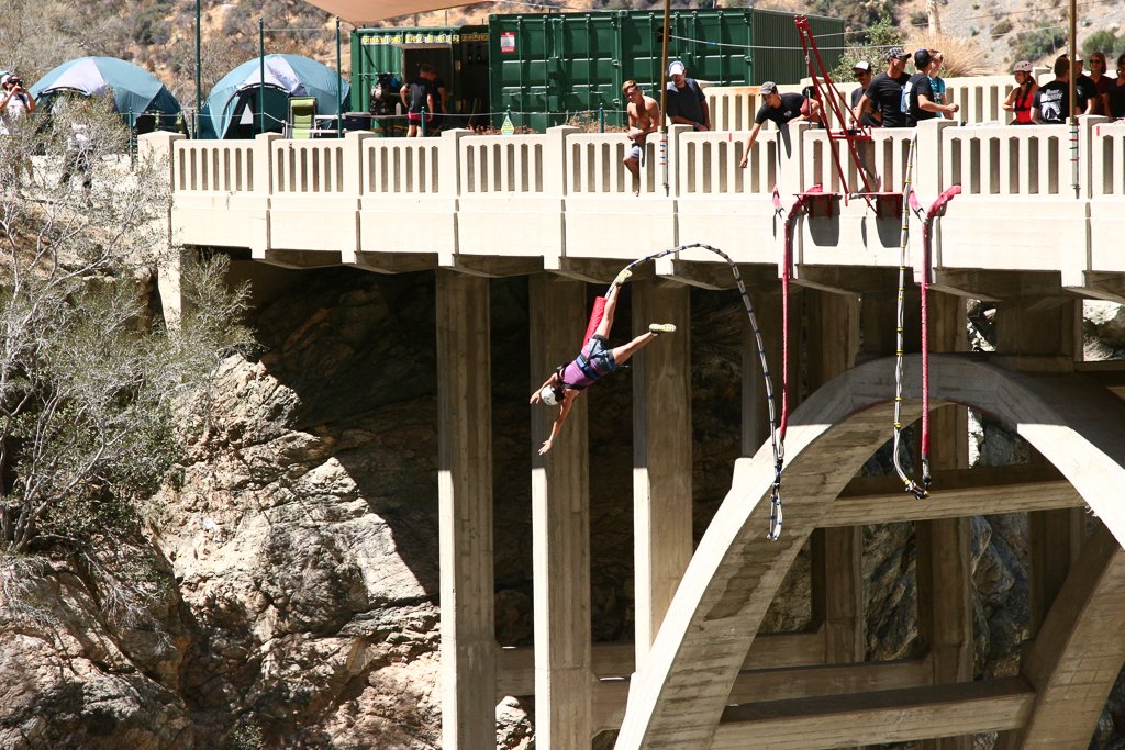 In Southern California there’s a 10 miles round trip hike that leads to the Bridge to Nowhere. In there summers they have bungee jumping from this beautiful bridge. It’s amazing.
