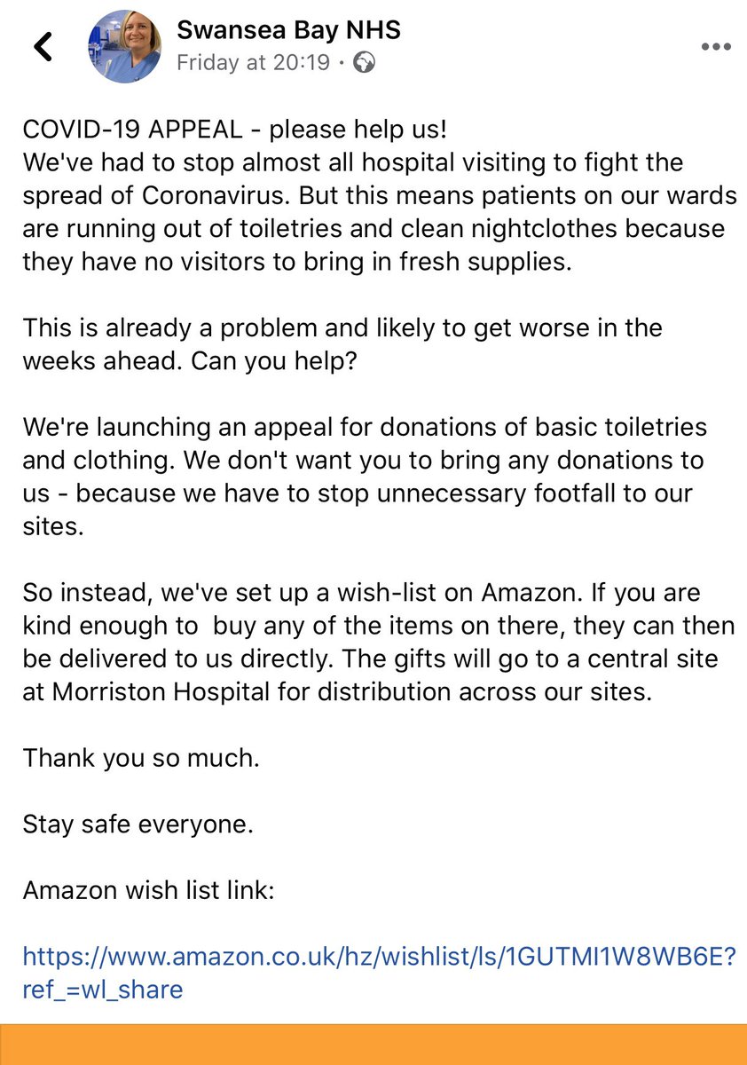 🏏 I’ve chosen not to post a coaching/cricket pic but instead accept the forfeit of a £20 donation charity 😇

My donation with go to the Swansea Bay NHS trust wish list via Amazon ❤️🌈

ℹ️ amazon.co.uk/hz/wishlist/ls…

#NHSHeros #Cricketfamily #StaySafe