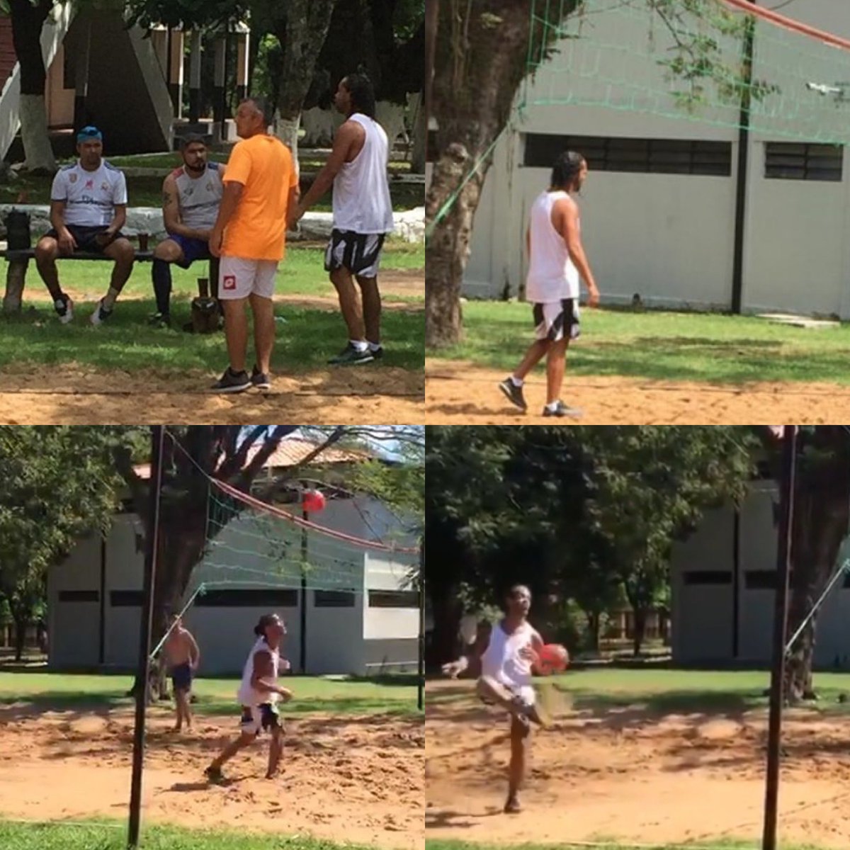 Juezcentral's tweet photo. De los pocos que sigue pateando una pelota en el mundo. Ronaldinho en una  cárcel de Asunción, jugando futvoley.... https://t.co/3NcpGx3wXk