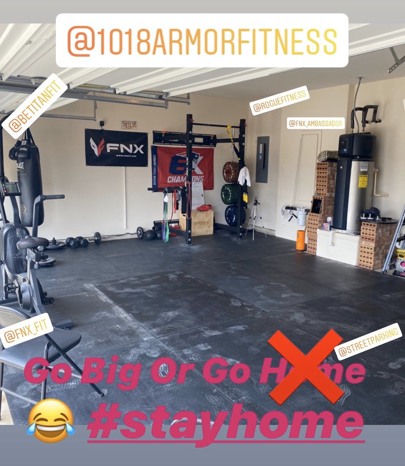 sportsmktgguy's tweet photo. What do you do when you have to #stayhome 🤔 Add more mats to the @1018armorfit #garagegym 💪🏻 I could get used to this 😂 #crossfit #crossfitlife #crossfitstrong #crossfitdad #crossfittx #workoutmotivation #hwpo  #teamfnx  #fnxambassador #crossfitlevel1trainer #streetparking https://t.co/YskvZsyi8v