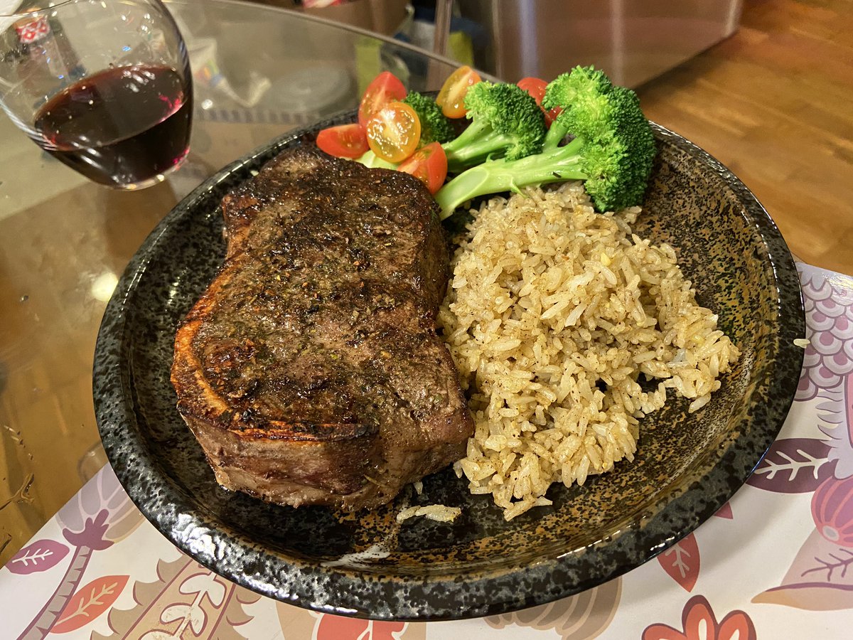 Day 12 (3/28): New York Strip with garlic rice with vegi (we shared the steak since it was big)