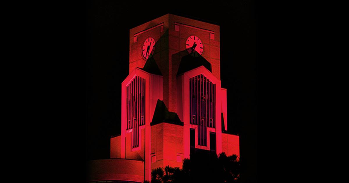 ArkansasState's tweet photo. In light of the ongoing recovery efforts related to the EF-3 tornado, Chancellor Damphousse has canceled classes for Monday, March 30.  Also, the tower of the Dean B. Ellis Library will be red this evening in support for the victims of yesterday's tornado. #jONEsboroStrong https://t.co/GDjix0TOmO