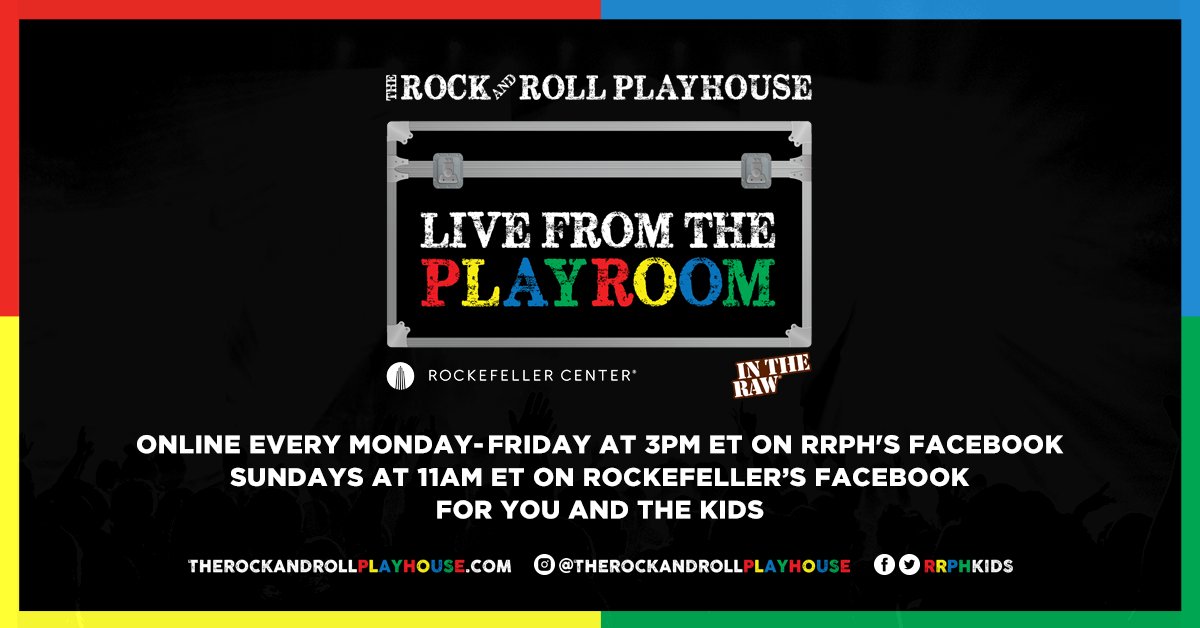 The Rock and Roll Playhouse (@rrphkids) on Twitter photo | JUST ANNOUNCED! | Introducing Live From The Playroom ft. free musical livestreams weekdays at 3PM ET, presented by <a href="/intheraw/">In The Raw</a> + Sundays at 11AM, presented by <a href="/rockcenternyc/">Rockefeller Center</a>, starting on MAR 29! Join us live on Facebook-->> facebook.com/RRPHKIDS/ | JUST ANNOUNCED! | Introducing Live From The Playroom ft. free musical livestreams weekdays at 3PM ET, presented by <a href="/intheraw/">In The Raw</a> + Sundays at 11AM, presented by <a href="/rockcenternyc/">Rockefeller Center</a>, starting on MAR 29! Join us live on Facebook-->> facebook.com/RRPHKIDS/