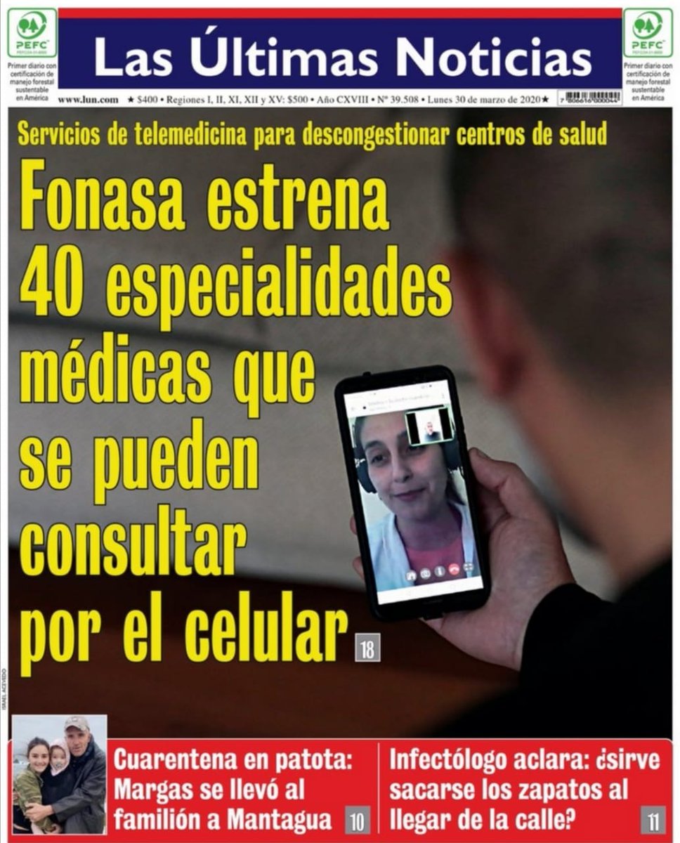 Fonasa's tweet photo. ¡Atención beneficiarios!
#Fonasa estrena 40 especialidades médicas que se pueden consultar por el celular.

El servicio de telemedicina permitirá que estén disponibles médicos de siquiatría, pediatría y oncología, entre otras.

▶️ Lee la noa de @Lun aquí: https://t.co/2f4QzVttNA https://t.co/656B0U7q0L