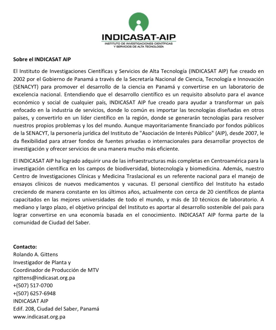 indicasat's tweet photo. “INDICASAT AIP produce localmente un reactivo crítico para los diagnósticos de coronavirus. Actualmente hay un desabastecimiento global de este reactivo, ya que los países productores también lo necesitan y están limitando su exportación.” https://t.co/0ciWsM054u