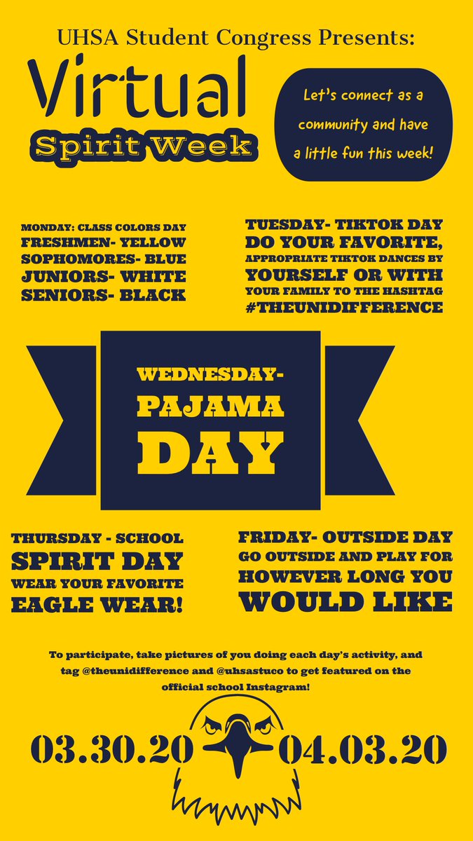 UHSA_StuCo's tweet photo. Starting tomorrow!!! Tag @UHSA_StuCo 💙💛 https://t.co/7DVV3Q0QrK
