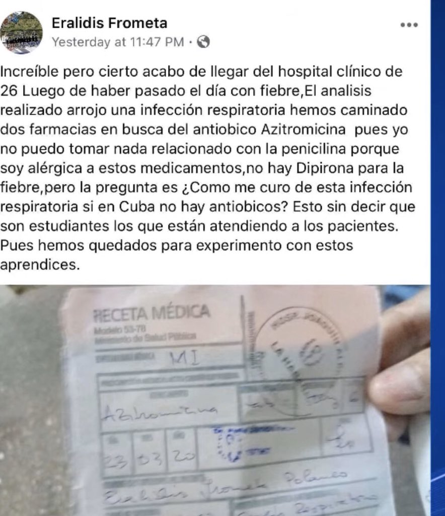 MadayLeon1's tweet photo. @editopy @DiazCanelB @Granma_Digital Que bueno es tu dictadura ayuda a extranjeros y no le prove medicina a su pueblo. Yo viví esa experiencia en 1992. Mi hija casi muere de neumonía porque el único antibiótico que había era penicilina y mi niña era alérgica a eso. Pero habían otros antibiótico por dólares. Mira eso https://t.co/Ros5cPK5uY