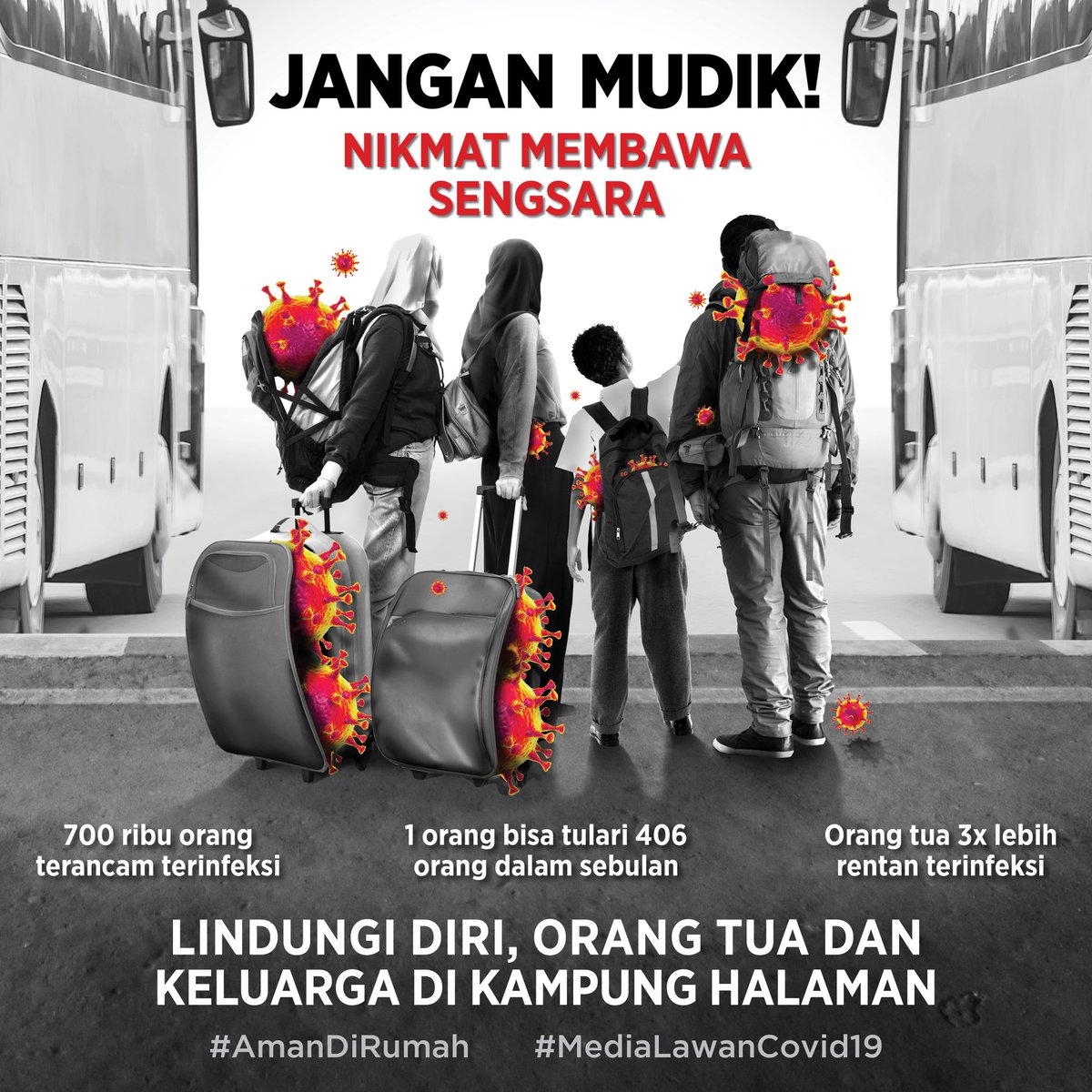 Jangan mudik.Lindungi diri, orang tua dan keluarga di kampung halaman. Tetap dirumah demi meredam potensi  kian meluasnya penyebaran Covid-19
#TerhubungDariRumah #AmanDirumah
 #MediaLawancovid19