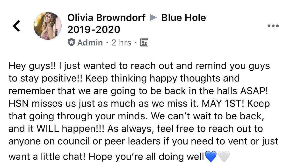 We are all in the same boat during this fight against #COVIDー19. Take it straight from Secretary Olivia Browndorf &amp; please reach out to any student council member if you just need to talk to anybody. We got you covered, Knights. 💙 <a href="/JonDauber/">Jon Dauber</a> @MrsMegOBrien <a href="/cincottajessica/">Jessica Cincotta</a>