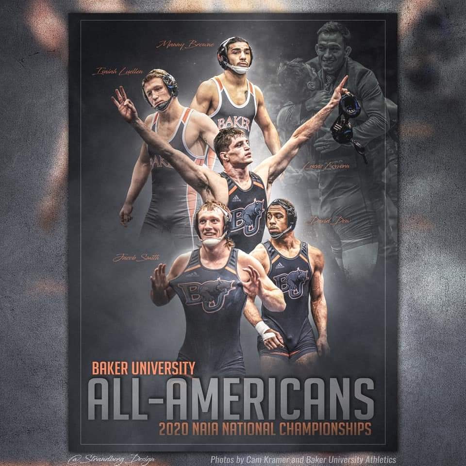 Baker University All-americans. Congrats to my former teammate, Coach Cody Garcia, and all of the Baker Wildcats. #strandbergdesigned
#sportsgraphics #wrestling #adobephotoshop #naiawrestling