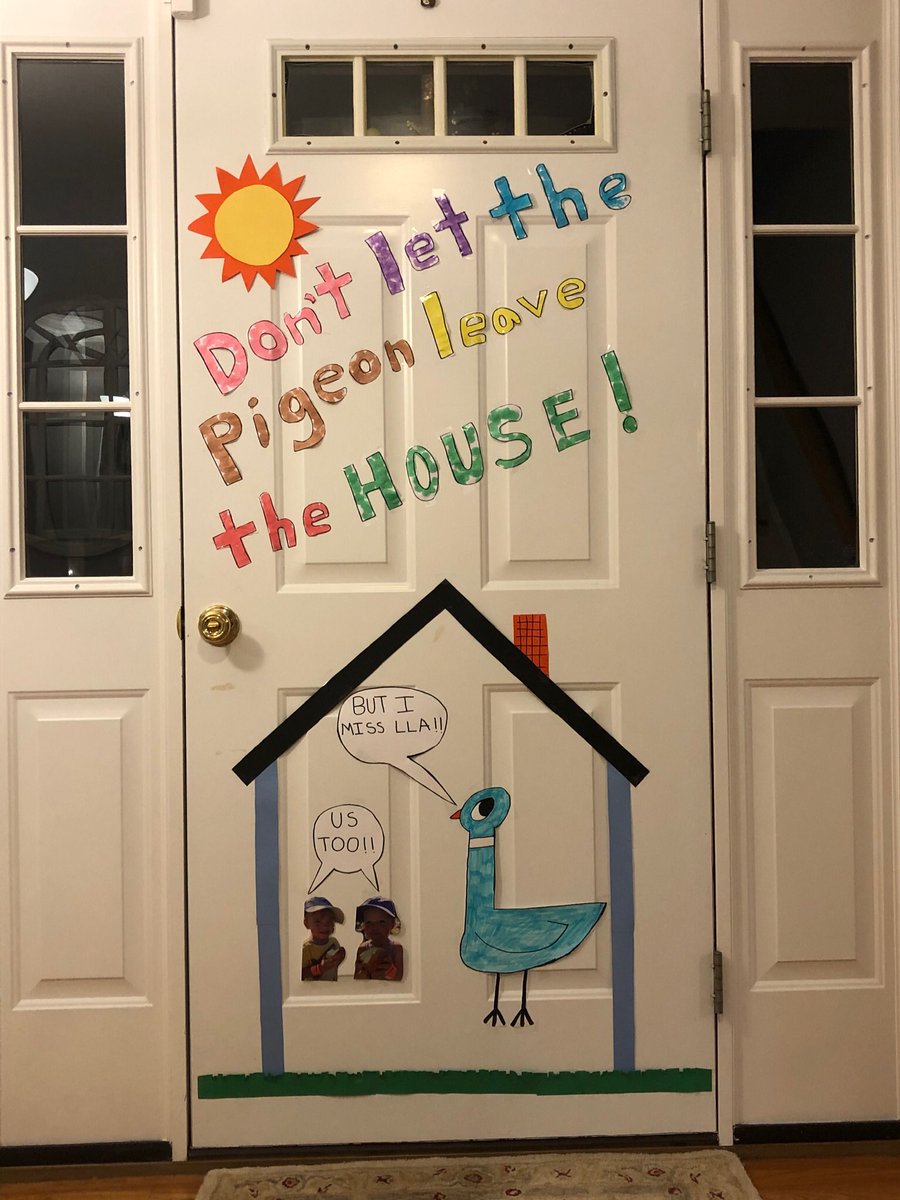 LPSwan4's tweet image. During the Covid 19 school closures, Little Learning Adventures the preschool my twin grandchildren attend asked all the students to decorate a door in their house. This is the door my grandchildren decorated! #KeepTheLearningAlive #EvenThePigeonStaysHome