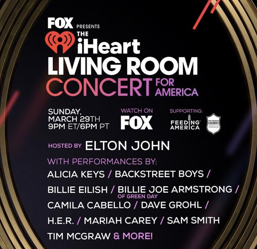 NOW Live! <a href="/FeedingAmerica/">Feeding America</a> <a href="/iHeartRadio/">iHeartRadio</a> ♥️👩🏼‍💻
#IHeartConcertonFox
🙌🏻 <a href="/eltonofficial/">Elton John</a> 
#Covid_19 #donate #iheart