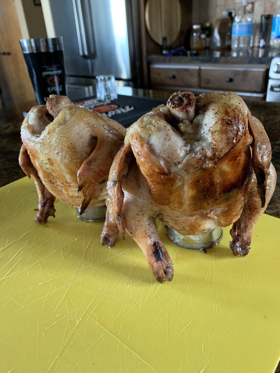 A couple of Cornish game hens stumbled into the Traeger sat down on a beer can well actually a tomato paste can full of beer and ended up well done and delicious