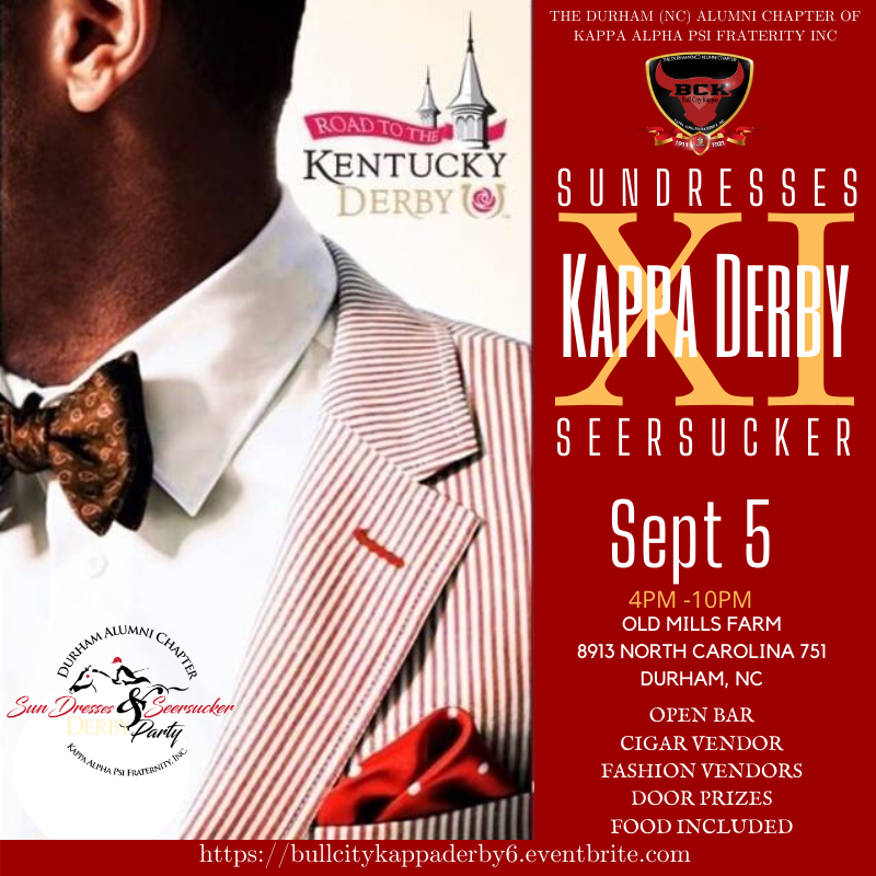 🚨 New Date Alert 🚨
The 2020 Kappa Derby has been moved to Sept 5th. Please share and plan accordingly. All purchased tickets will be honored for the new date.

Purchase tickets here bullcitykappaderby6.eventbrite.com