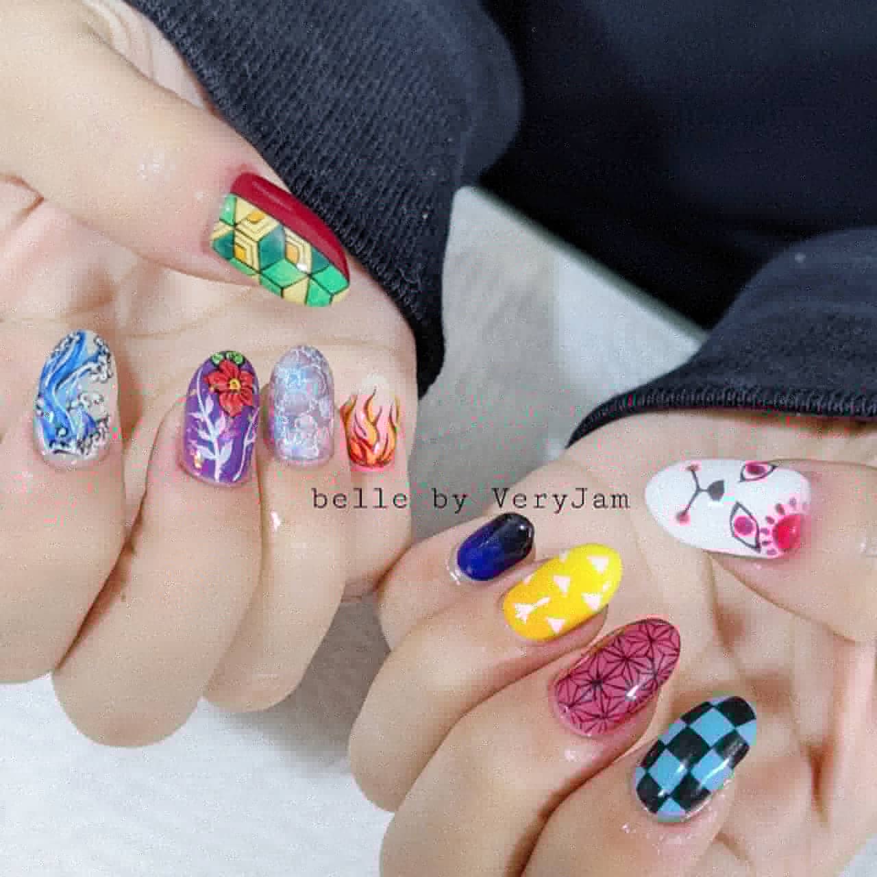 Veryjamネイル アイラッシュ和歌山 ネイルアート Nails 和歌山市ネイルサロン Veryjam Nailart ネイル Japanesenailart きめつのやいば 美甲 鬼滅の刃 鬼滅ネイル 痛ネイル 和歌山市ネイル 鬼滅の刃ネイル 鬼滅 キャラネイル モチーフ