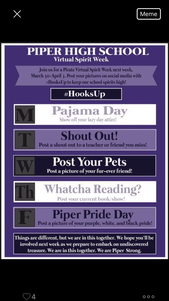 Virtual spirit week kicks off the with pajama day!!! Post a picture and use the hashtag #hooksup