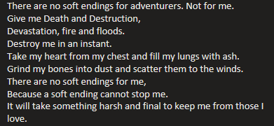 superamigosquad's tweet photo. Making sad NPCs, easy. 
Making sad NPCs with their own favorite literary works, absolutely evil and I did it for the joy of hearing my players cry.
When Feylan was dying and whispered "No soft endings" and the party just found out why.
#DnD #ttrpg https://t.co/CAWof0m9bx