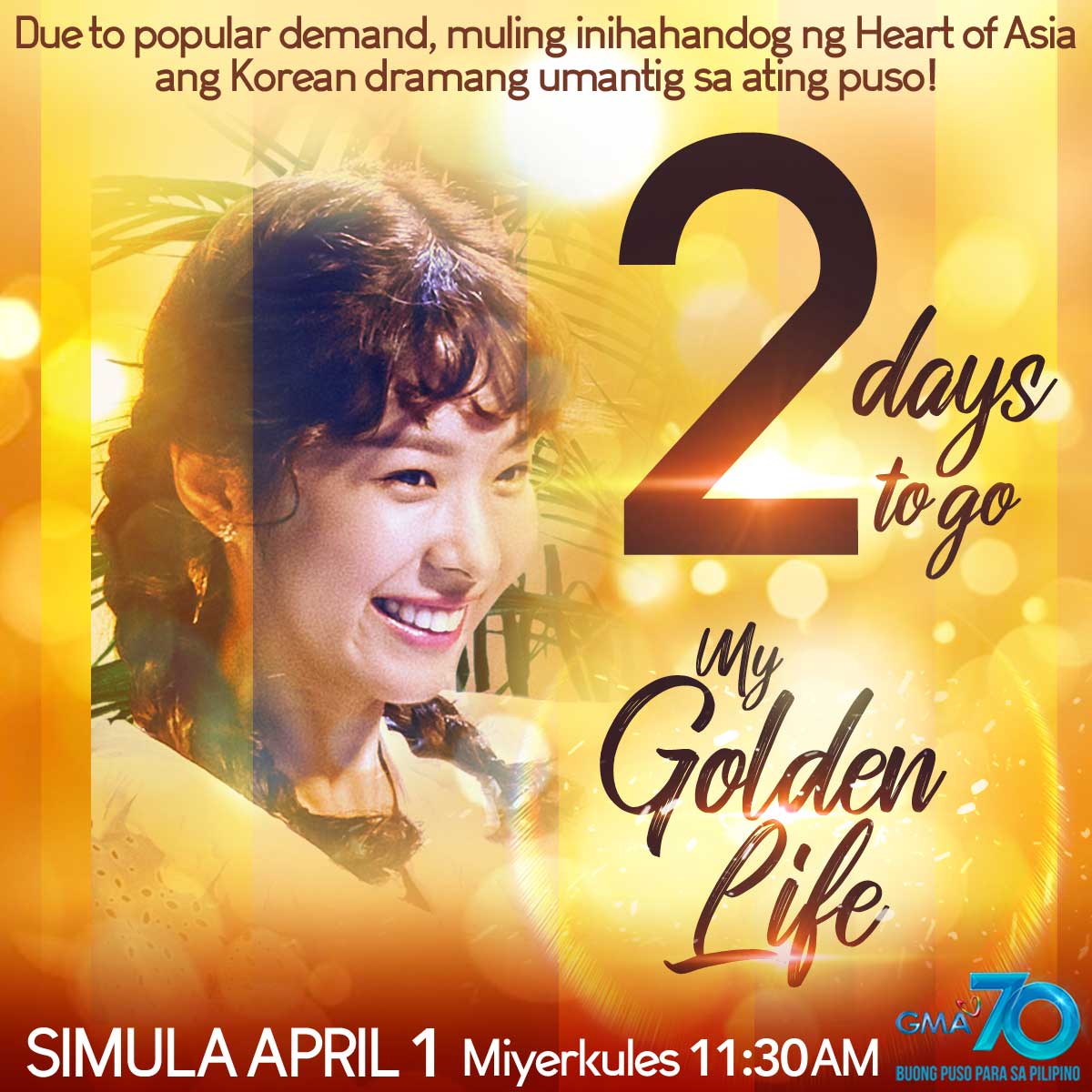 OfficialGMAHOA's tweet photo. Excited na ba kayo sa pagbabalik ng #MyGoldenLife? 2 days na lang po at mapapanood na natin sina Giselle, Luke, Dion at Gillian! ❤ https://t.co/eOYvfpq5GA