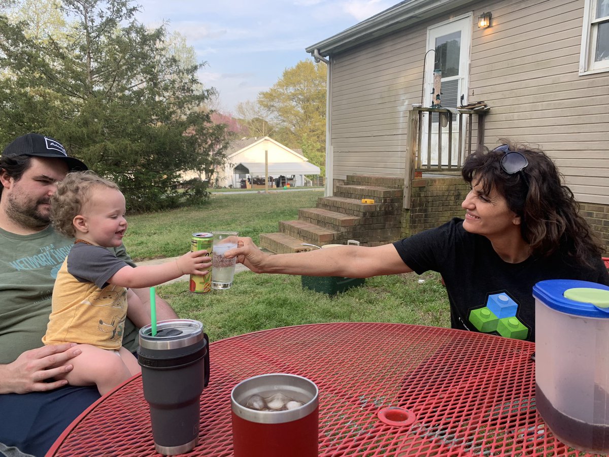 No more shaking hands 🤗                              

Life turned upside down and changing hourly 🙃

Watching my wife practice social distancing toasting our grandson 🥂
Priceless ❤️