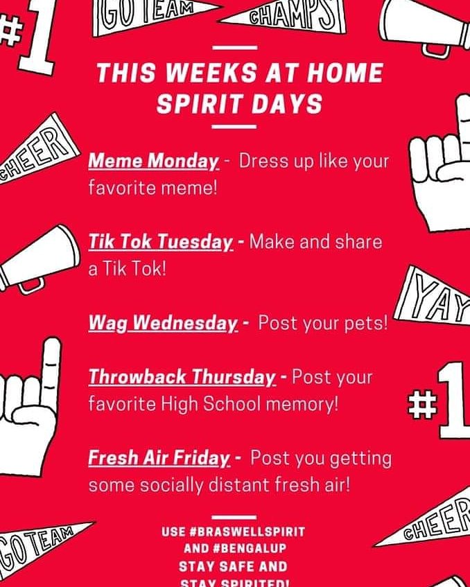 Check out Braswell High Spirit Days for this week!  We will post a daily post for you to add pictures and videos.Check out Braswell High Spirit Days for this week!  We will post a daily post for you to add pictures and videos.