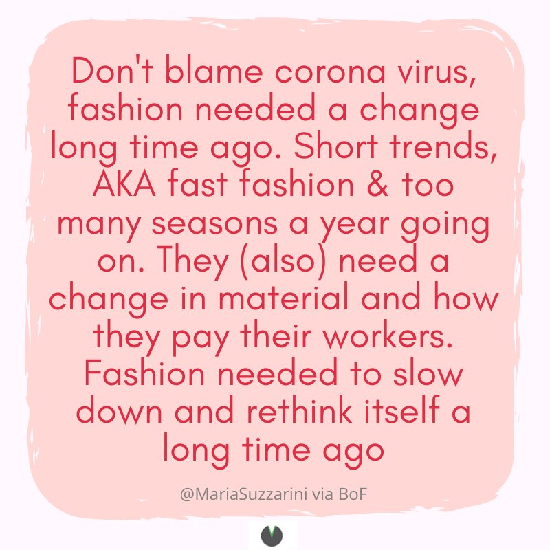 Addresschic's tweet photo. Don’t blame #coronavirus. Fashion industry needed to change a long time ago. #FastFashion wrecking the #planet, abusing people and animals - producing collection after collection channeling #consumerism. Everything needed to change - the time is now. 

#SlowFashion era begins... https://t.co/X4CdG7hp97