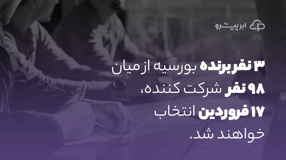 PishroCloud's tweet photo. ۹۸ نفر از دوستان برای ما رزومه ارسال کردند و با ما در مسیر رشد گام برداشتند.
تا یک هفته رزومه‌های ارسالی را بررسی می‌کنیم و پس از این مدت ۳ نفر را به عنوان برگزیده انتخاب و اعلام می‌کنیم.

#خبر_خوب 
#ابرپیشرو
#pishrocloud https://t.co/Bn5NAhxBT1