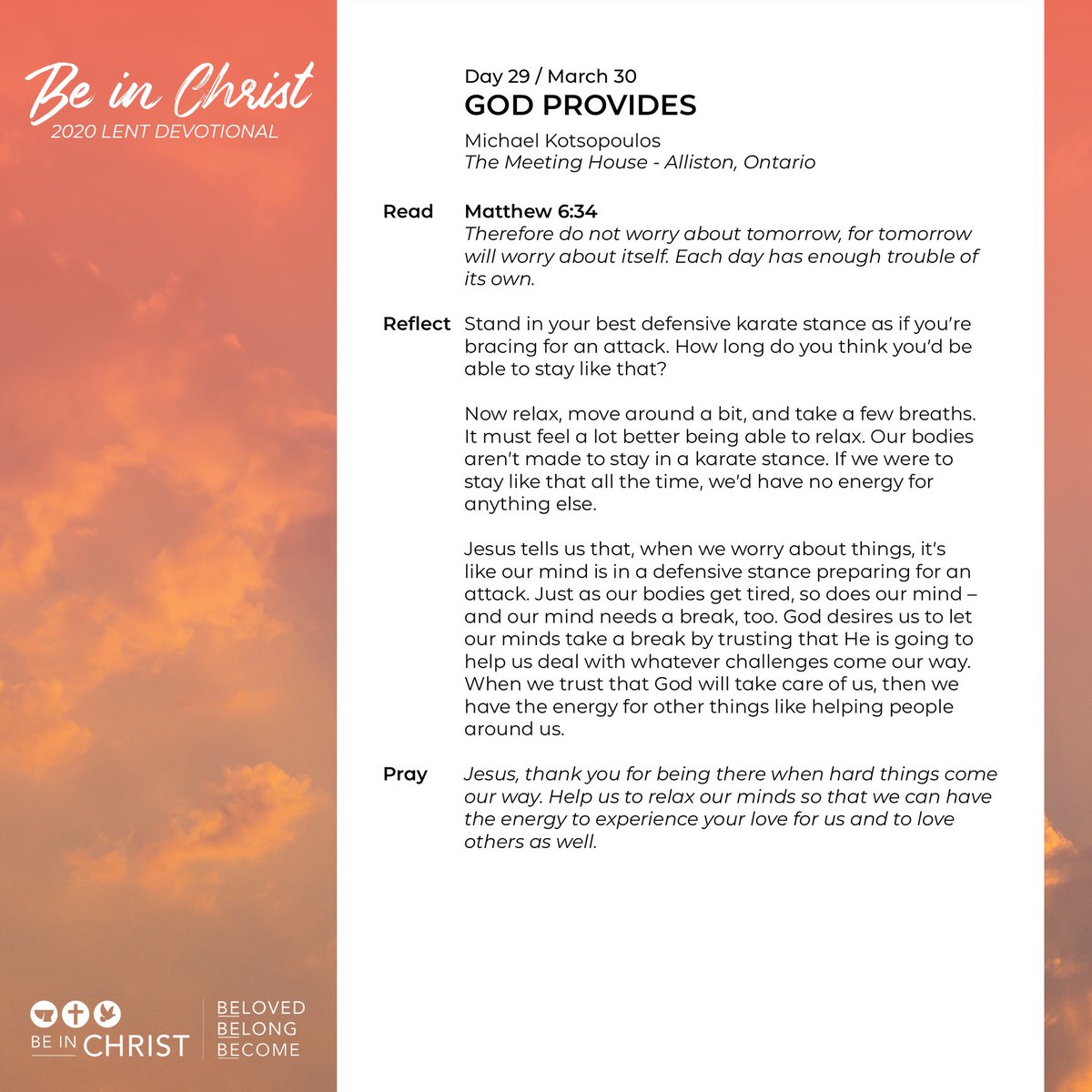 BICCanada's tweet photo. Today's Lent devotional post is from Mike Kotsopoulos at The Meeting House - Alliston, ON. #BICLentDevo2020 https://t.co/aWYfOOqwr7