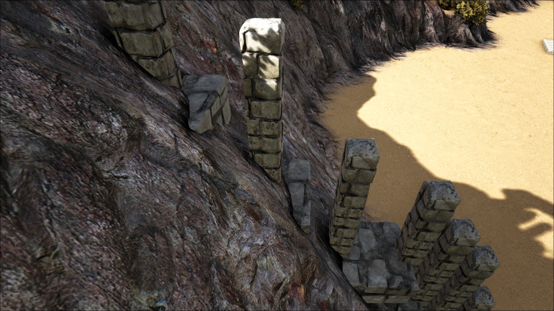 海鼠 Sur Twitter 先程のark建築の謎法則を使ったら出来ました 終わり以外は直接柱に触れていません 途中の崖に柱を少し伸ばし 無理やり土台を斜面にめり込ませることで上に支え判定が生まれてます