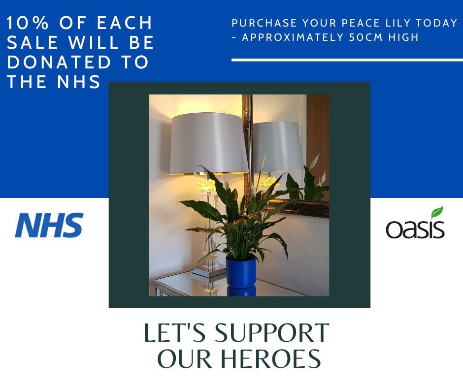 Support your #nhsheroes

Purchase a Peace Lily to show your support &amp; we'll donate 10% of each sale to the #nhs so they can keep saving lives!

Inbox info@oasisplants.co.uk for more info &amp; stay safe.

#coronavirus #coronavirusuk #stayathome #wfh #nhsthankyou #innovation #plants