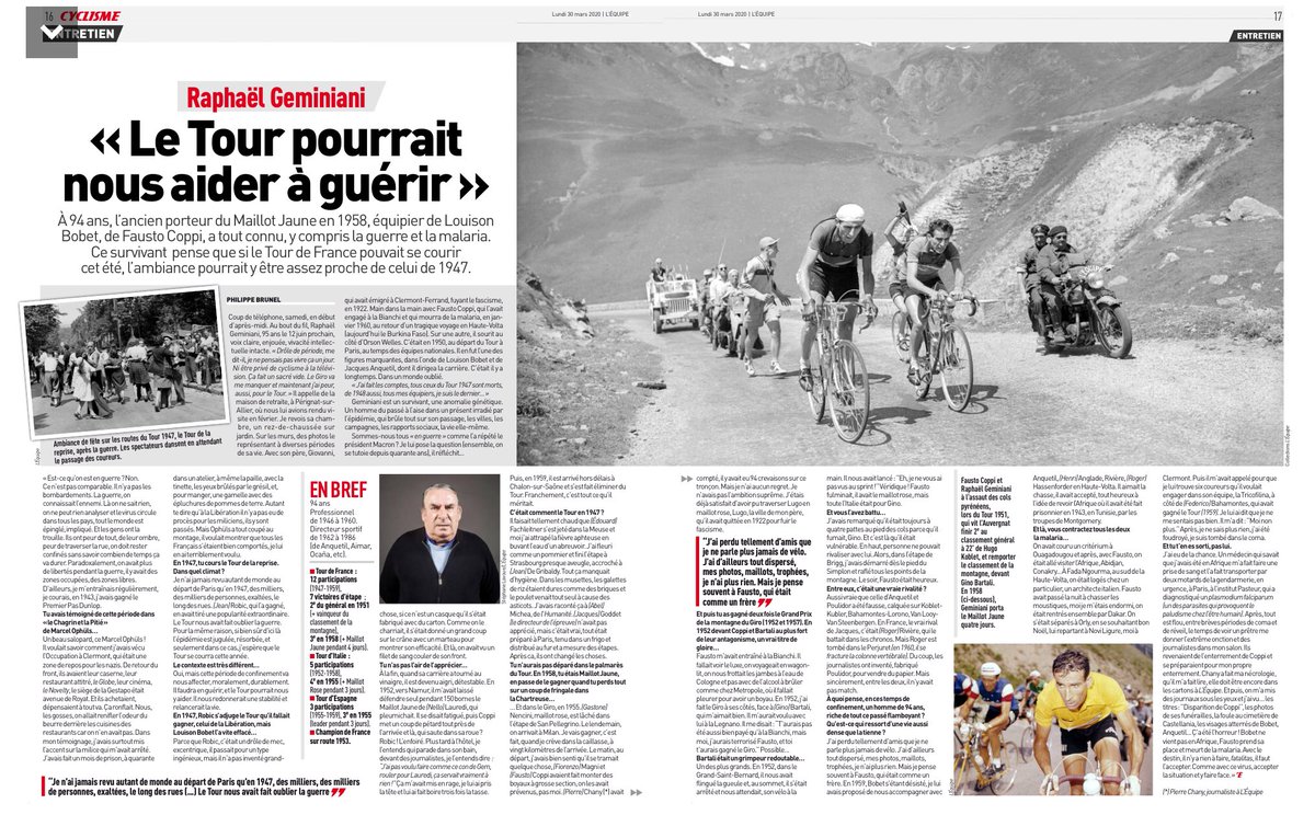 destefanoaless's tweet photo. L’analisi lucidissima di un “ragazzo” di 95 anni #RaphaelGeminiani. Fato. magia. Nostalgia. Merci @lequipe pour ce papier magnifique... https://t.co/DRAn4BIEwi