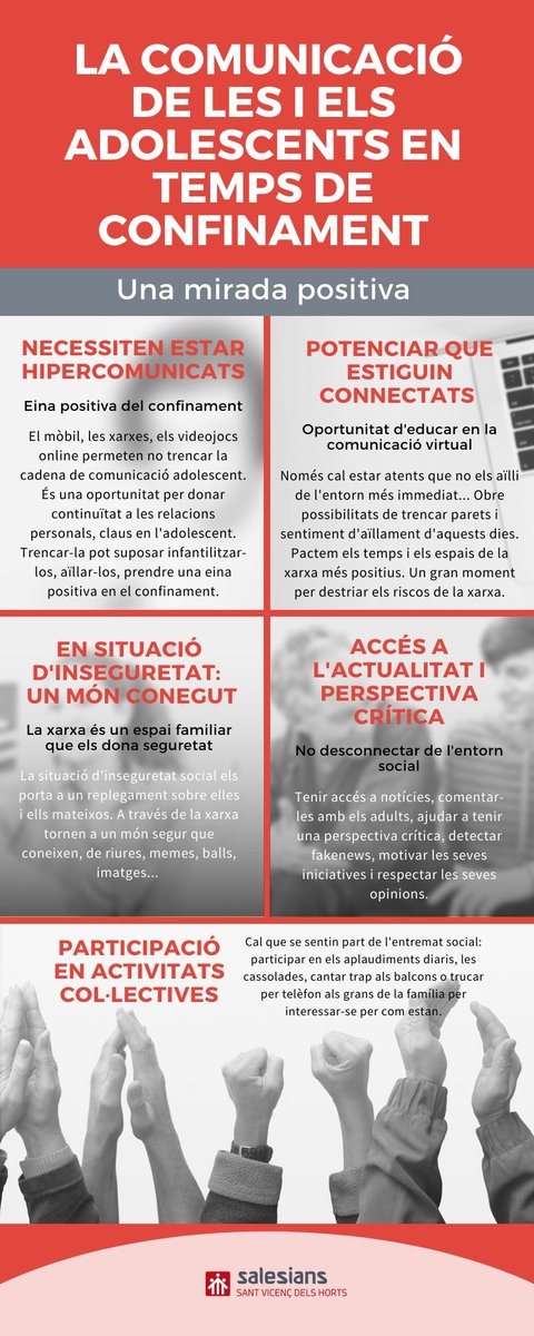 La comunicació i la relació entre adults i adolescents sovint no resulta fàcil, però en la situació actual de #confinament poden ser més complicades. Si ens la prenem com una oportunitat, us donem aquests consells que ens poden ajudar a tenir un apropament positiu.