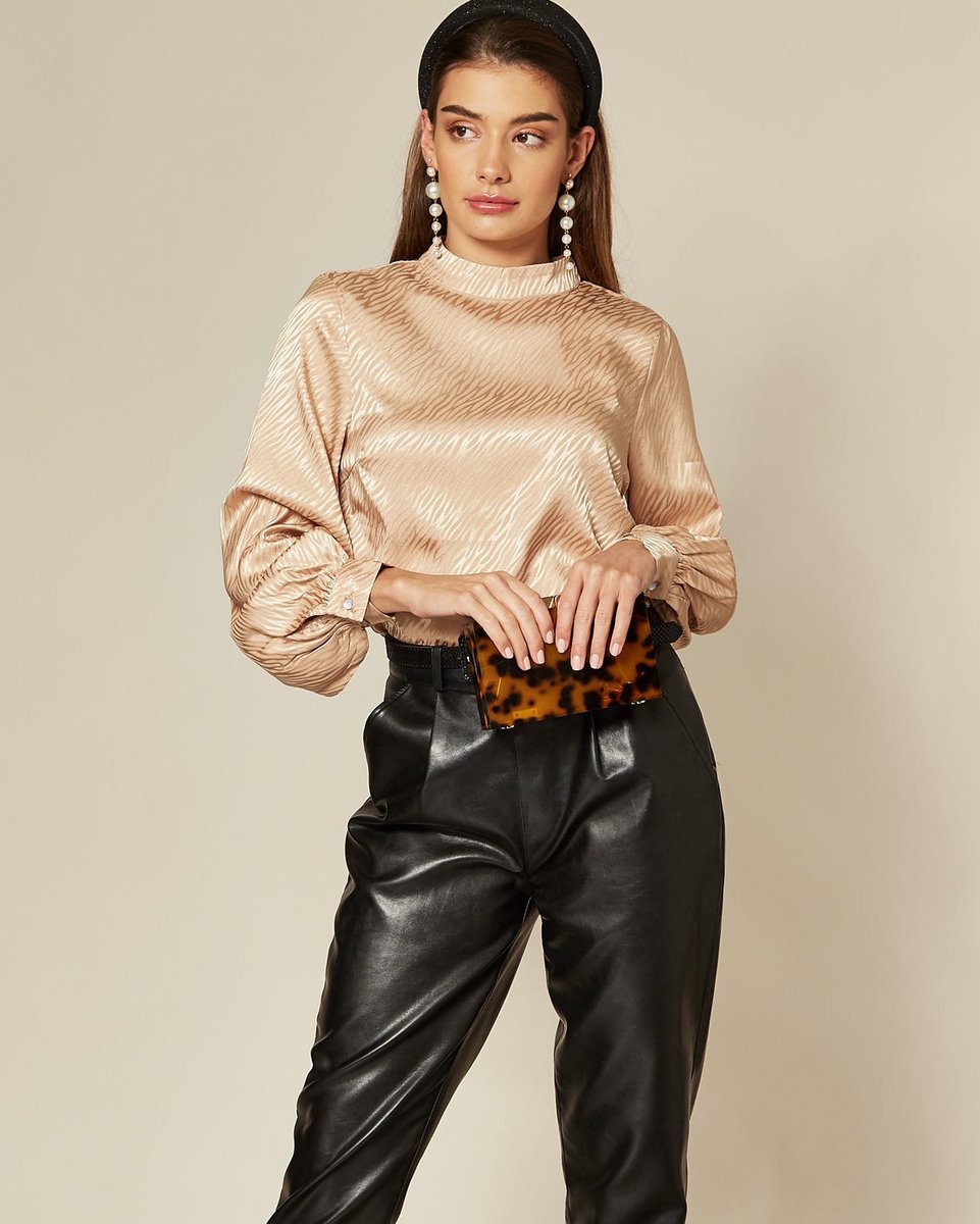 The Satin Puff Sleeve Blouse with in subtle zebra print. Tap to shop ✨ #MyANGELEYE