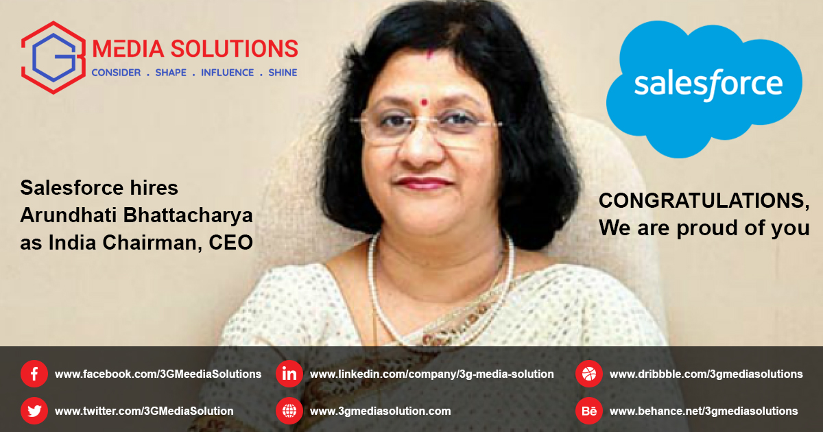 3GMediaSolution's tweet photo. Salesforce hires Arundhati Bhattacharya as India Chairman, CEO #Salesforce #SBI #Indian #COVID #CoronaUpdate https://t.co/KIFpQ8Rzly