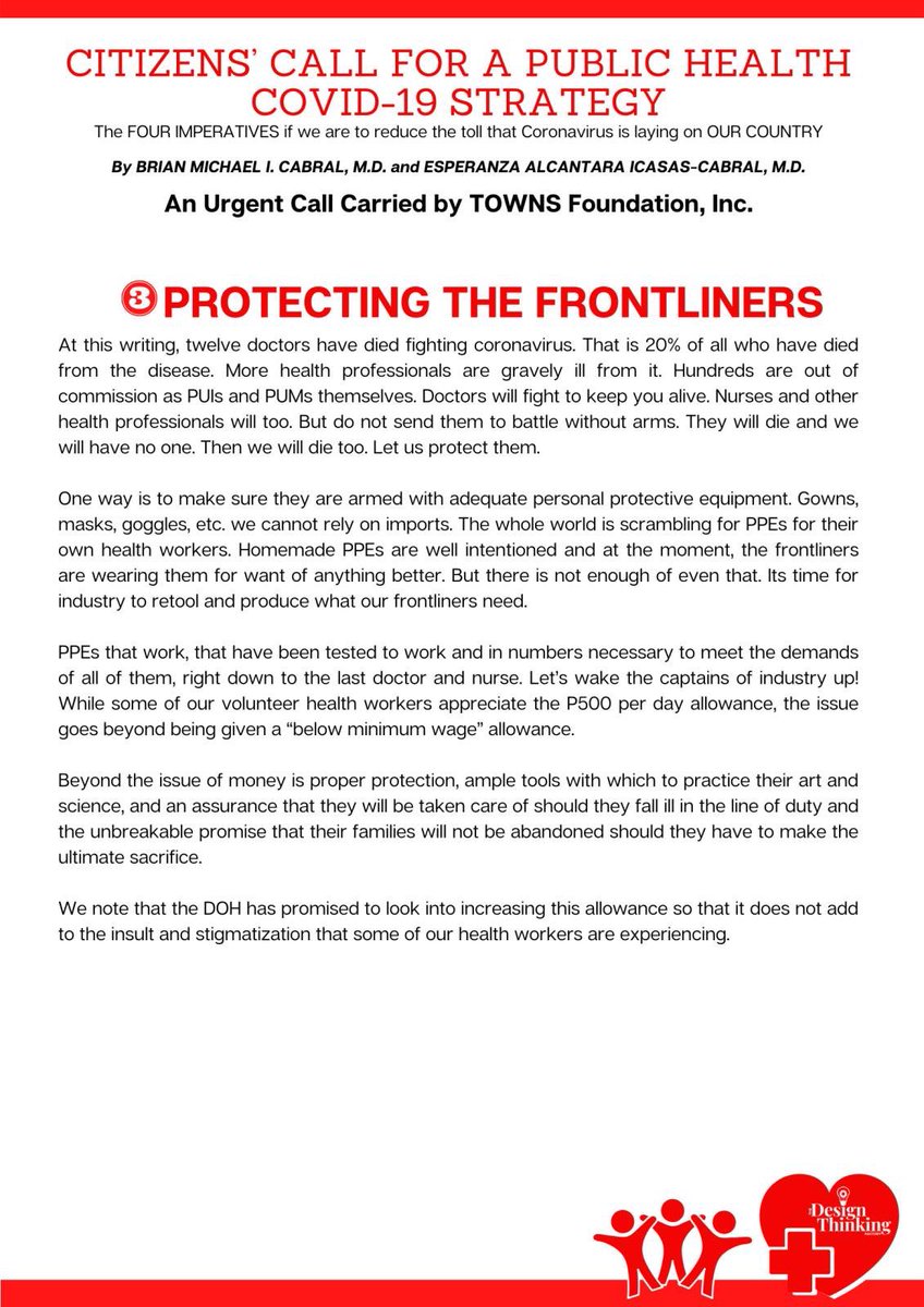 cesdrilon's tweet photo. We the citizens are calling for a coherent public health strategy vs #Covid_19. Here are the four imperatives as penned by Drs. Espie (former Health Secretary) and Brian Cabral. A plea for action supported by @TOWNSfoundation https://t.co/EN1mInVQ8H