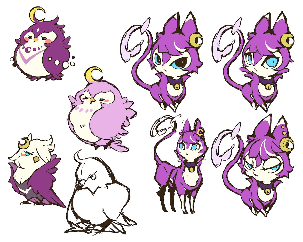 ラストピリオド公式 今日は ポケットアート 春 冬 で登場するかわいいアートたちのキャラデザを紹介していくよ まずはミウさんとアルコさん ザンテツちゃんとヤマガミちゃんだよ ヤマガミちゃんは今の姿になるまで色んな姿があったみたい アルコさんは