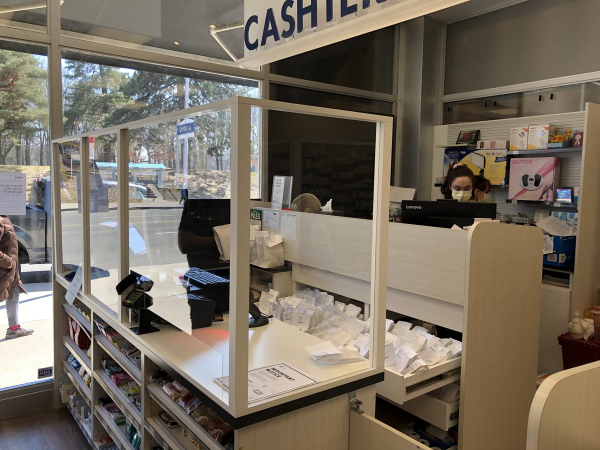 medspharm's tweet photo. Our medical shields were installed last week.  Protecting our staff and customers is our priority.  Although we prefer that you use our curbside pickup or free delivery, if you visit us we are ready to serve! https://t.co/wsW3VvvjOe
