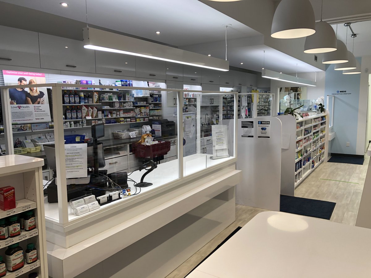 medspharm's tweet photo. Our medical shields were installed last week.  Protecting our staff and customers is our priority.  Although we prefer that you use our curbside pickup or free delivery, if you visit us we are ready to serve! https://t.co/wsW3VvvjOe