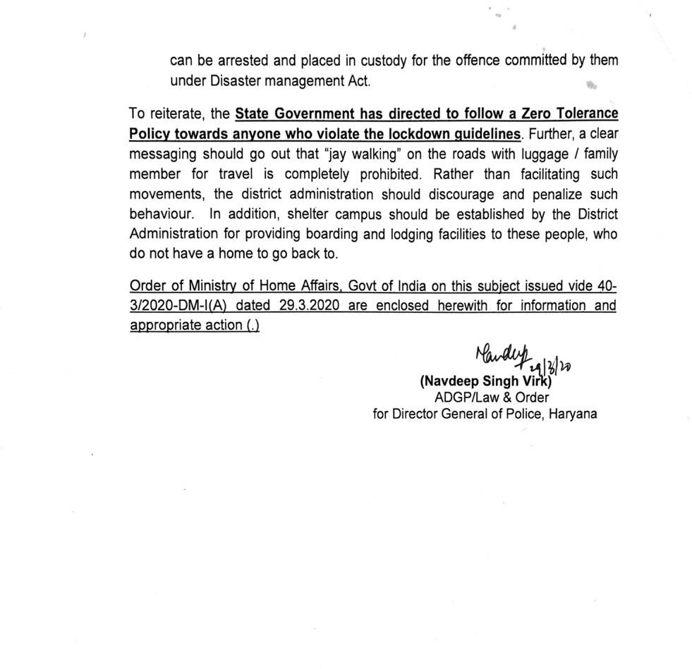 The remaining part of the Order calls walking on the street to go home as ‘jay walking’ and that anybody walking on the street should be penalised. Not only do the migrant labourers have any money, now they have pay fines for walking.  #LockdownWithoutPlan  #CoronaUpdate